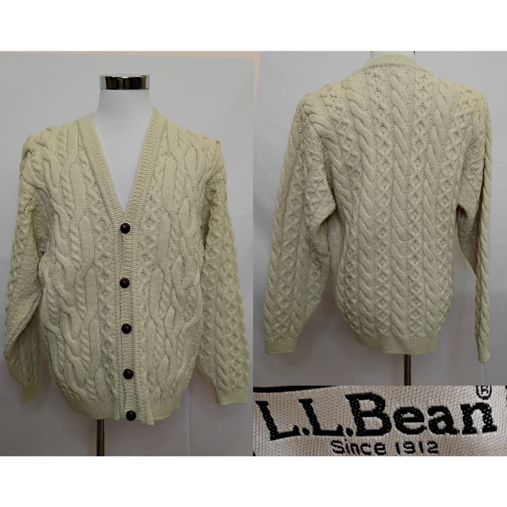 L.L. Bean Fisherman Aran Sweater Men's L Wool Cableknit Ireland #Z5331